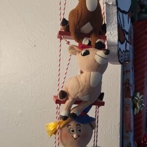 Festive Reindeer and Elf Hanging Decoration